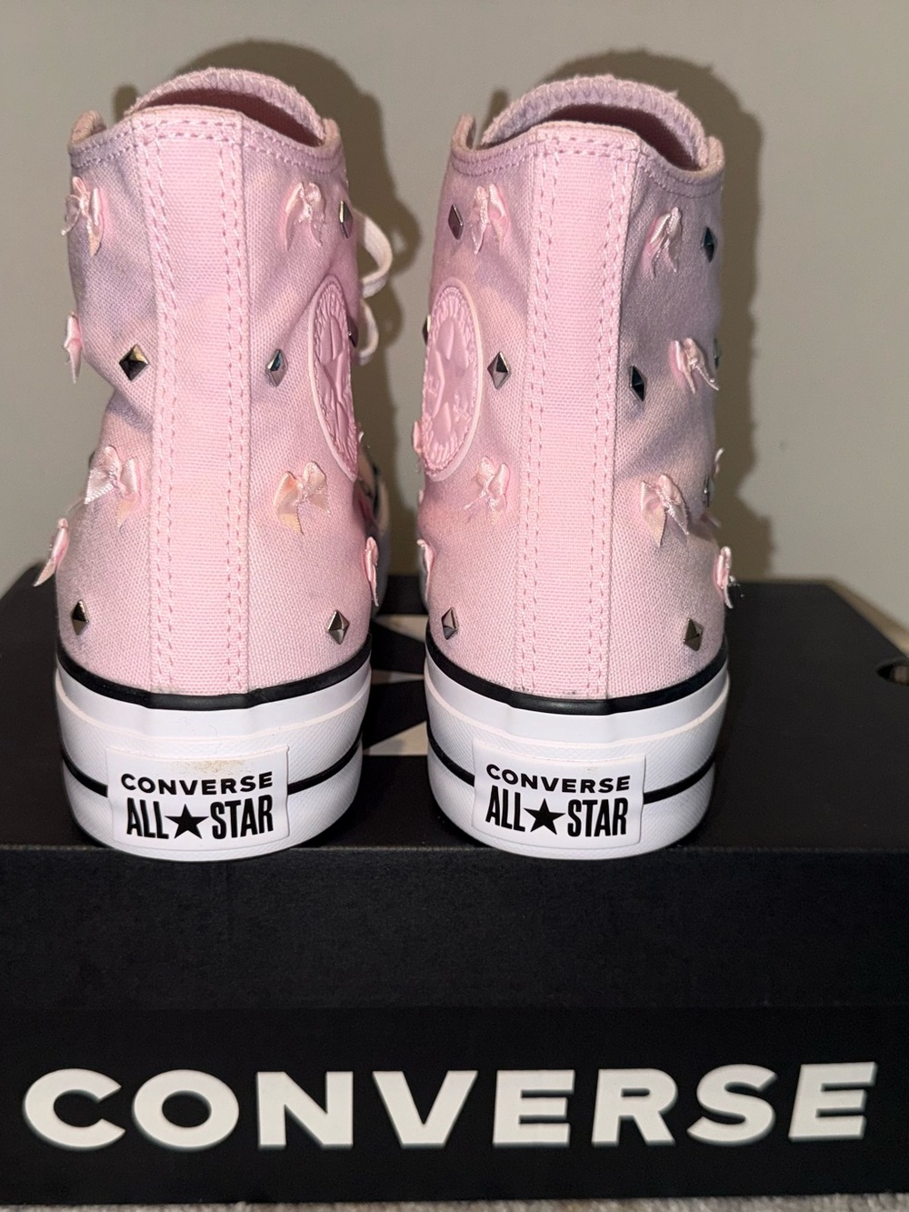 Converse Chuck Taylor All Star High Top Sneakers in Light Pink with Stud Accents - Picture 4 of 9